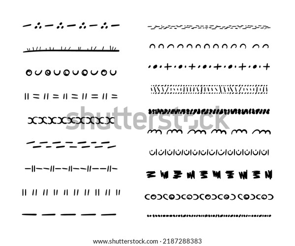 Hand drawn underlines set.Doodle ethnic
dividers, separators, borders and welts boho style for decoration.
Trendy Aztec underlines are painted by ink and pen. Isolated.
Vector illustration