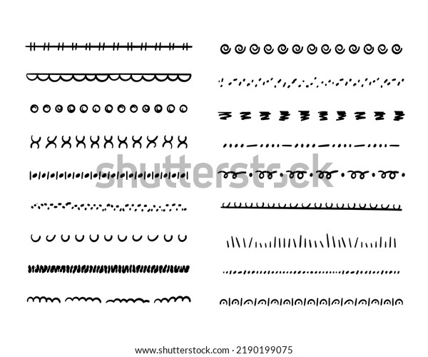 Hand drawn underlines set.Doodle ethnic\
dividers, separators, borders and welts boho style for decoration.\
Trendy Aztec underlines are painted by ink and pen. Isolated.\
Vector illustration