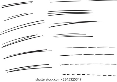 Hand drawn underlines. Stroke, lines, scribbles, strikethroughs, speech bubbles. Abstract lines for the design of handwritten text.