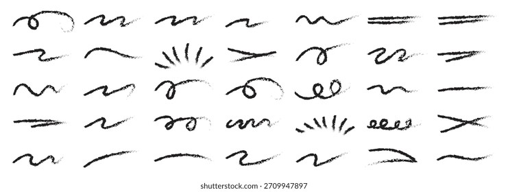 Handgezeichnete Unterstreichungen. Strich, Linien, Kritzeleien, Durchstreichen, Sprechblasen. 10 EPS