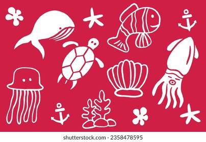 Hand drawn underwater animal collection vector design