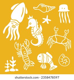 Hand drawn underwater animal collection vector design