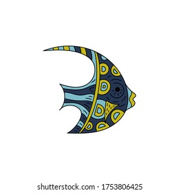 Hand drawn Underwater animal life . Sea fish in doodle style. Isolated on white background