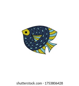 Hand drawn Underwater animal life . Sea fish in doodle style. Isolated on white background