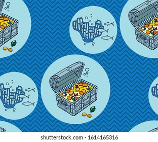 Hand drawn underwater natural ocean elements. Seamless pattern with reef corals. Vector sketch. Abstract seamless pattern. Creative background with geometric figures. Funny wallpaper for textile and f