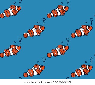 Hand drawn underwater natural ocean elements. Seamless pattern with fish. Vector pattern