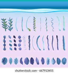 Hand drawn underwater seaweed elements for design