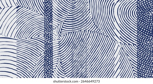 Hand drawn uneven brush lines abstract overlapping circles with different paint texture pattern, ethnic and tribal handcraft, engraving surface background, simple graphic for textile, decoration