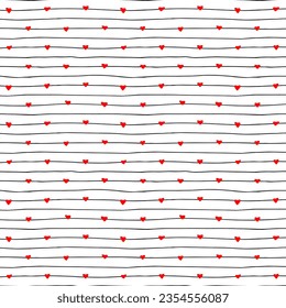 Hand drawn uneven strips and hearts on white background. For fashion graphics such as textile all-over print, for home decor such as wallpaper, tablecloth, bedcloth, for wrapping, covering, decoration