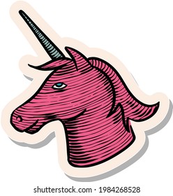 Hand drawn unicorn animal in sticker style vector illustration