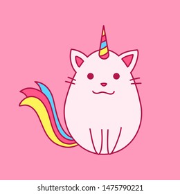 Hand drawn unicorn cute cat illustration in doodle style. For children, women, funny, cute. Vector EPS
