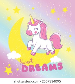 Hand Drawn Unicorn Cute Kids Illustration Vector, Trendy design for fashion graphics, t-shirt prints, posters, stickers