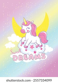 Hand Drawn Unicorn Cute Kids Illustration Vector, Trendy design for fashion graphics, t-shirt prints, posters, stickers