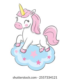 Hand Drawn Unicorn Cute Kids Illustration Vector, Trendy design for fashion graphics, t-shirt prints, posters, stickers