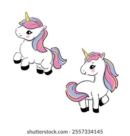Hand Drawn Unicorn Cute Kids Illustration Vector, Trendy design for fashion graphics, t-shirt prints, posters, stickers