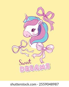 Hand Drawn Unicorn Cute Kids Illustration Vector, Trendy design for fashion graphics, t-shirt prints, posters, stickers