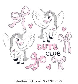 Hand Drawn Unicorn Cute Kids Illustration Vector, Trendy design for fashion graphics, t-shirt prints, posters, stickers