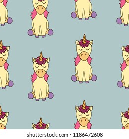 Hand drawn unicorn. Cute unicorn. Seamless pattern. Colorful vector pattern with cute unicorn. Vector illustarion.