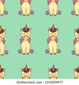 Hand drawn unicorn. Cute unicorn. Seamless pattern. Colorful vector pattern with cute unicorn. Vector illustartion.