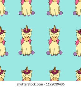 Hand drawn unicorn. Cute unicorn. Seamless pattern. Colorful vector pattern with cute unicorn. Vector illustartion.