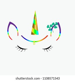Hand drawn unicorn face. Quotes for baby clothes. One of a kind. Born to be unicorn. Believe in magic. Unicorn queen. Cute nursery art drawing. Vector illustration.