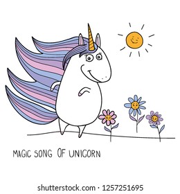 Hand drawn unicorn funny vector