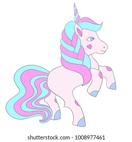  Hand drawn unicorn pony isolated on white background.Cute magic cartoon fantasy cute animal. Dream symbol. Design for children.
