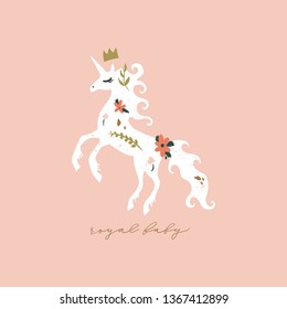 Hand drawn unicorn, vector vintage design elements, outline horse drawing. Clip art EPS