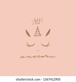 Hand drawn unicorn, vector vintage design elements, outline horse drawing. Clip art EPS