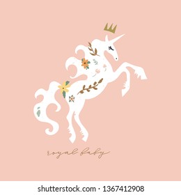 Hand drawn unicorn, vector vintage design elements, outline horse drawing. Clip art EPS