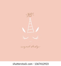 Hand drawn unicorn, vector vintage design elements, outline horse drawing. Clip art EPS