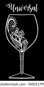 Hand drawn universal glass with calligraphy and flower illustration