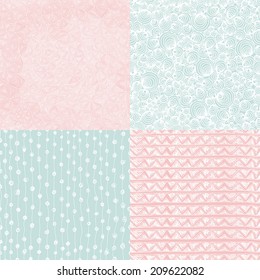 Hand drawn universal seamless patterns with dots, lines, circle. triangles