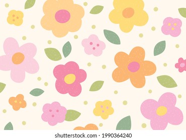 Diseño de fondo floral con formas lindas y dibujadas a mano. Las flores de color rosa y naranja se reparten por igual.