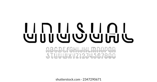 Hand drawn unusual font, alphabet, letters and numbers in doodle style, vector illustration 10EPS