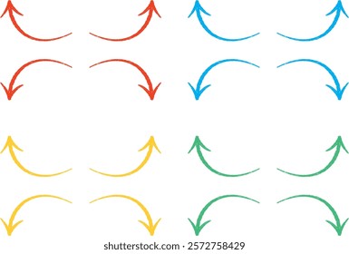 Hand drawn up, down, left and right arrow illustration set