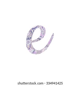 Hand drawn uppercase letter ''e". Floral monogram style doodle. The original design . Perfect for backgrounds of posters, invitations, cards