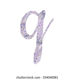 Hand drawn uppercase letter ''q". Floral monogram style doodle. The original design . Perfect for backgrounds of posters, invitations, cards