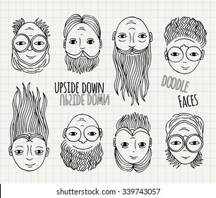 Hand drawn upside down doodle faces