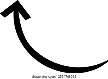 Hand drawn upward arrow gracefully illustrating a curved path, representing growth, progress, and the ongoing journey toward achieving goals and aspirations