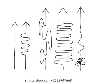 Conjunto de setas para cima desenhadas à mão, traçado editável.