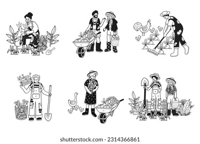 Hand Drawn Urban Farming with Farmers collection in flat style illustration for business ideas isolated on background