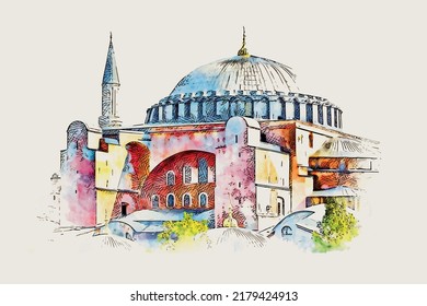 Handgezeichnete urbane Skizze-Illustration der Heiligen Hagia Sophia Grand Moschee in İstanbul, Türkei