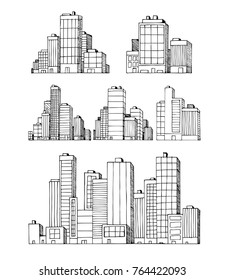 Hand drawn urban vector buildings skyscrapers
