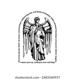 Hand drawn Uriel archangel biblical angel vector art illustration