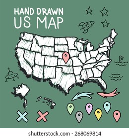 Hand drawn US map on chalkboard vector illustration