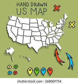 Hand drawn US map vector illustration