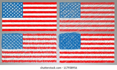 Hand drawn USA flag set