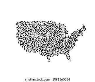 hand drawn USA map, polygonal pattern isolated on white