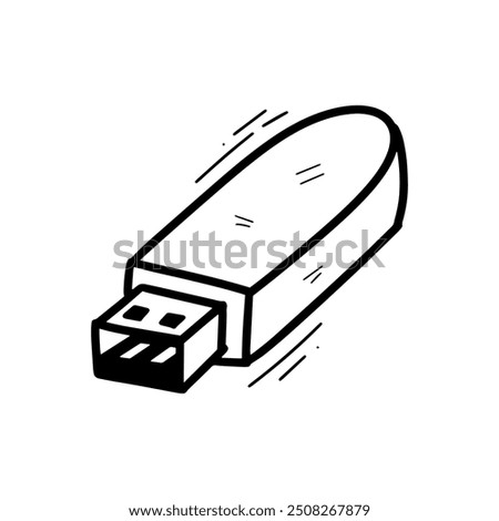 Hand Drawn USB Drive Illustration. Doodle Vector. Isolated on White Background - EPS 10 Vector